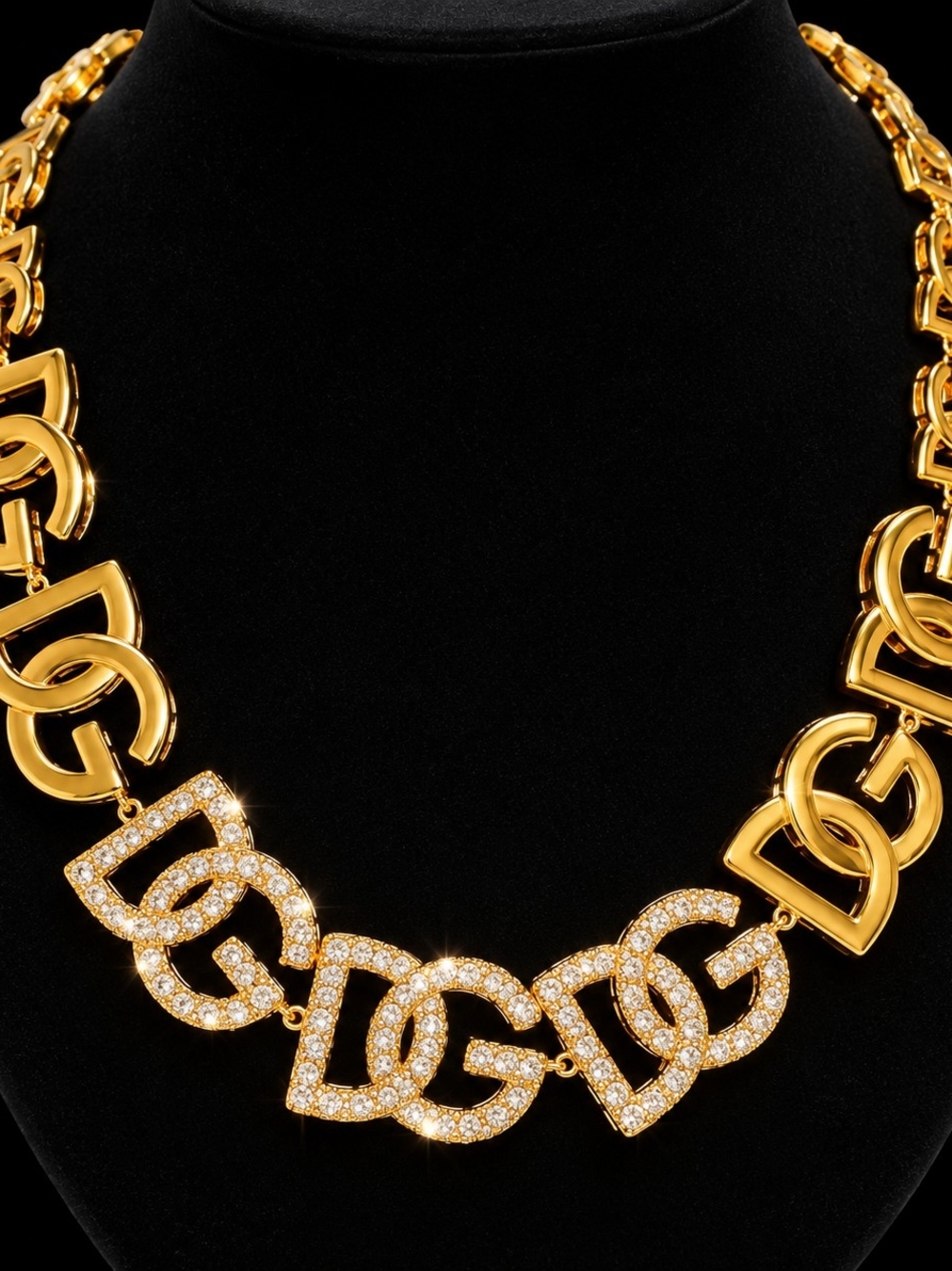 22K Gold Plated Dubai Crystal Linked Logo Necklace